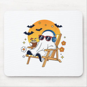 Chill Ghost Halloween Vacation Funny Beach Vibes Mouse Pad