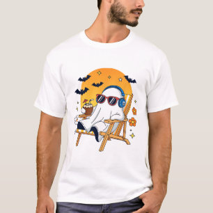 Chill Ghost Halloween Vacation Funny Beach Vibes T-Shirt