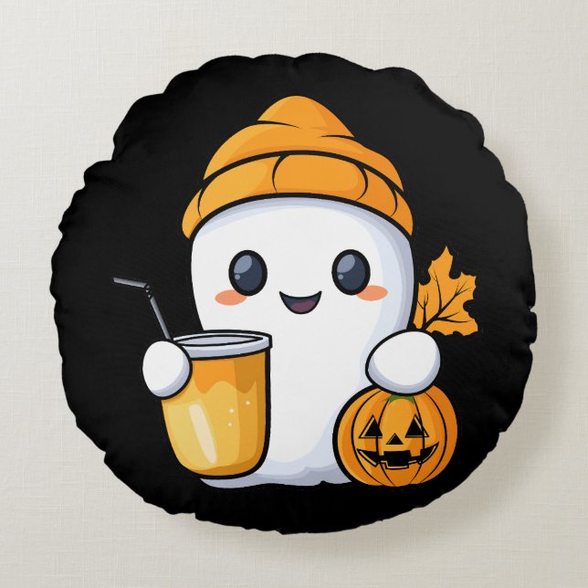 Chill Ghost Warm Coffee Cosy Fall Round Cushion (Front)