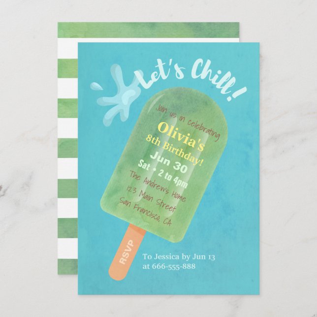 Chill Green Popsicle Cool Summer Birthday Party Invitation (Front/Back)
