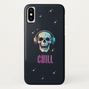 Chill happy skull in headphones on navy background Case-Mate iPhone case