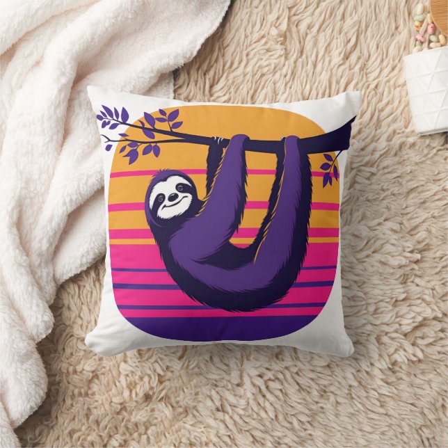 Chill Like a Sloth – Retro Sunset Sloth Cushion (Blanket)