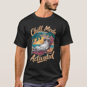 chill mode activated cat with glasses on beach  T-Shirt