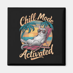 Chill Mode Activated Cat With Gles On Beach Magnet