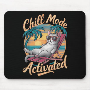 Chill Mode Activated Cat With Gles On Beach Mouse Pad