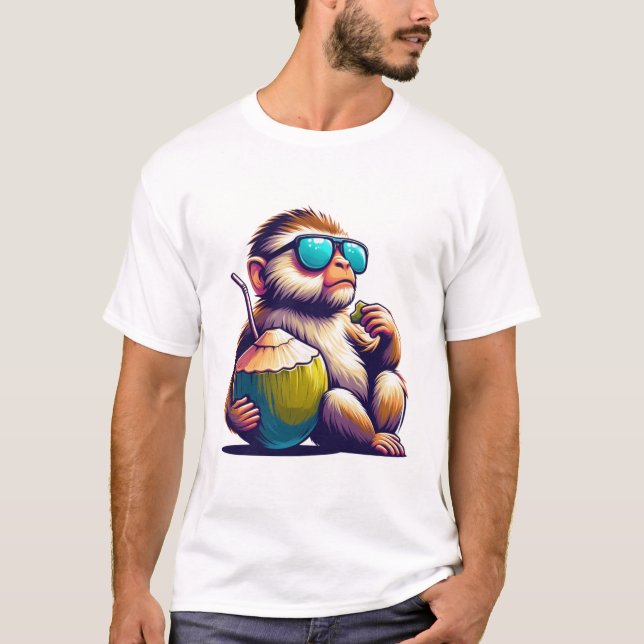 "Chill Monkey with Coconut – Tropical Relaxation" T-Shirt (Front)