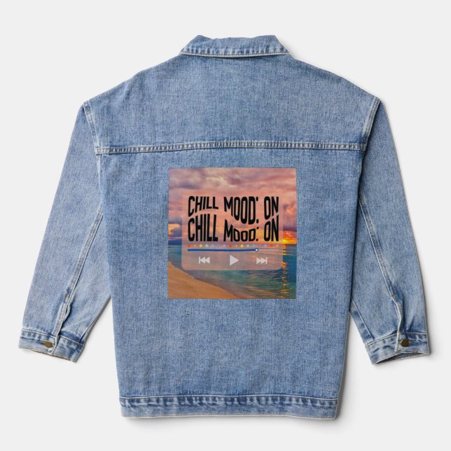 Chill Mood On Retro Beach Art Denim Jacket (Back)