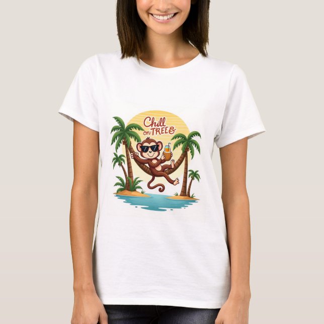 Chill On Trees Monkey Cartoon Tee (Front)