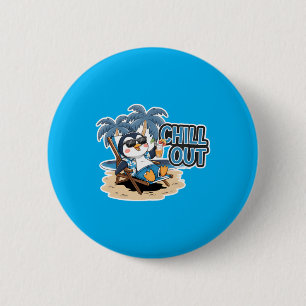 Chill Out Cute Funny Penguin At The Beach Summer 6 Cm Round Badge