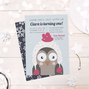 Chill Out Cute Winter Owl Birthday Party Invitation