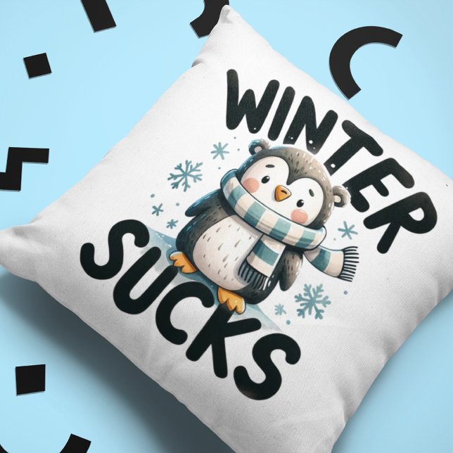 Chill Out Penguin - Winter Humour Throw Pillow (Creator Uploaded)