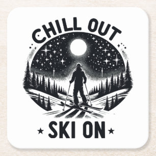 Chill out Ski on Square Paper Coaster