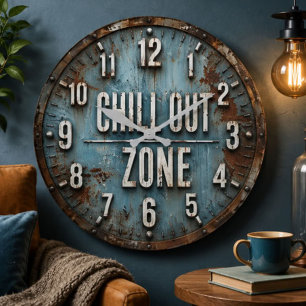 Chill Out Zone Rustic Industrial Large Clock