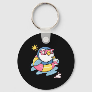 Chill Penguin Summer Float Drink Funny Vacation Key Ring