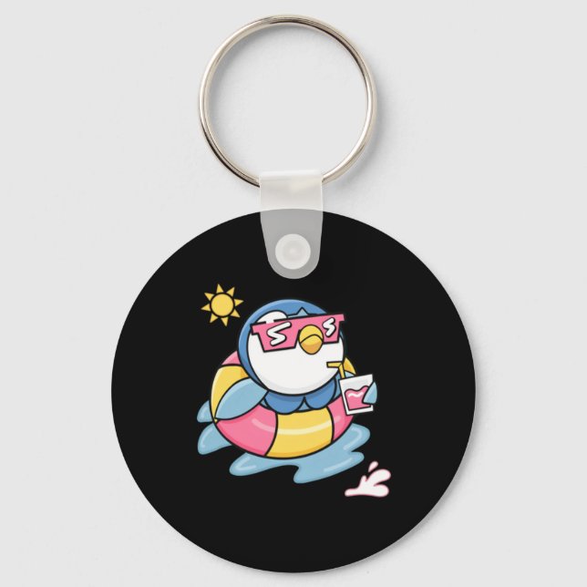 Chill Penguin Summer Float Drink Funny Vacation Key Ring (Front)
