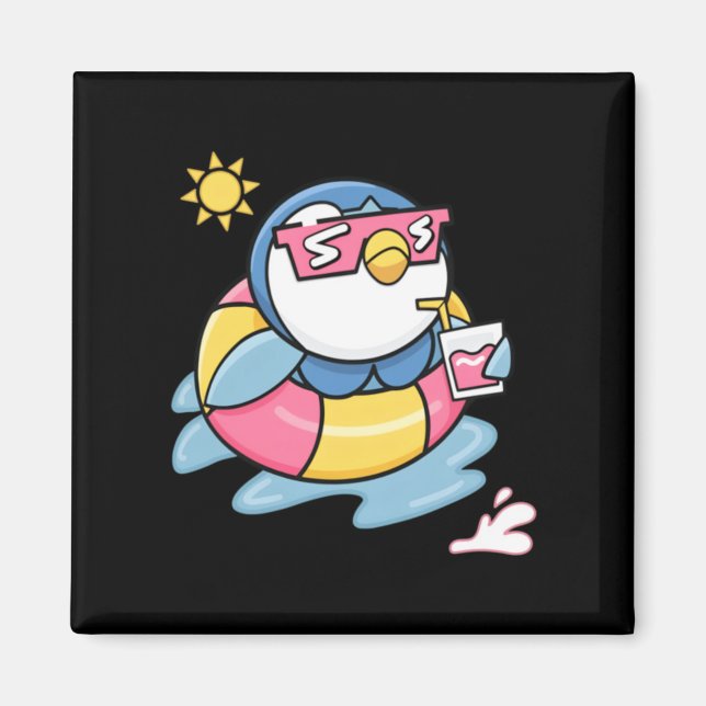Chill Penguin Summer Float Drink Funny Vacation Magnet (Front)