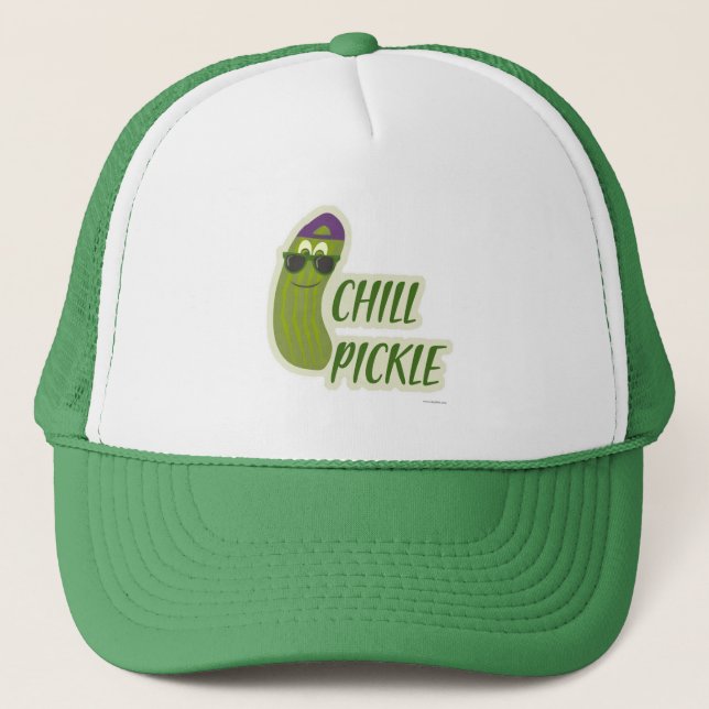 Chill Pickle Veggie Cartoon Character Trucker Hat (Front)