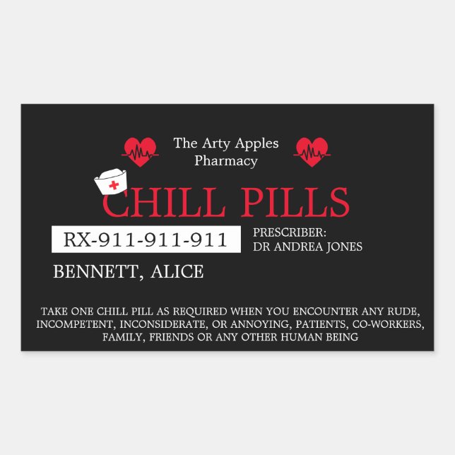 chill pills nurse graduation party favour Rx label (Front)