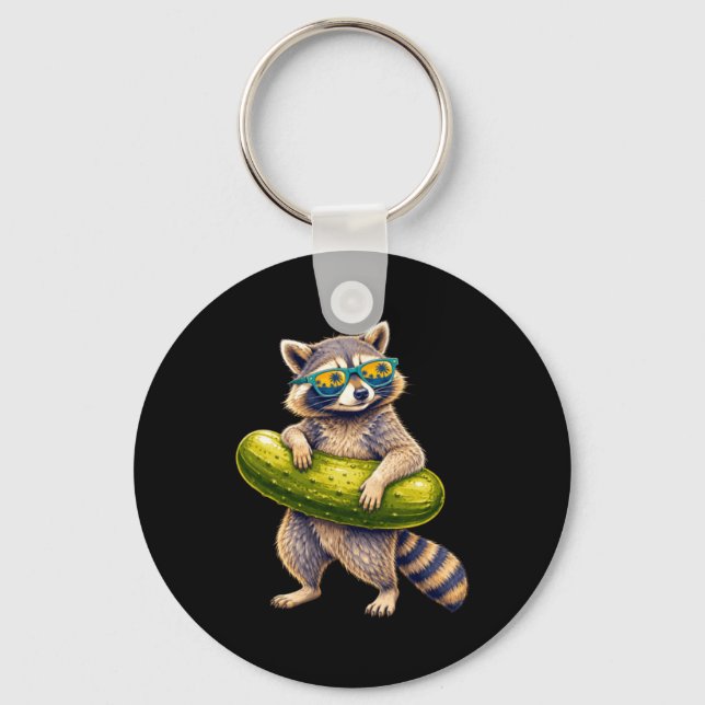 Chill Racoon With Pickle Float Summer Vibes Key Ring (Front)