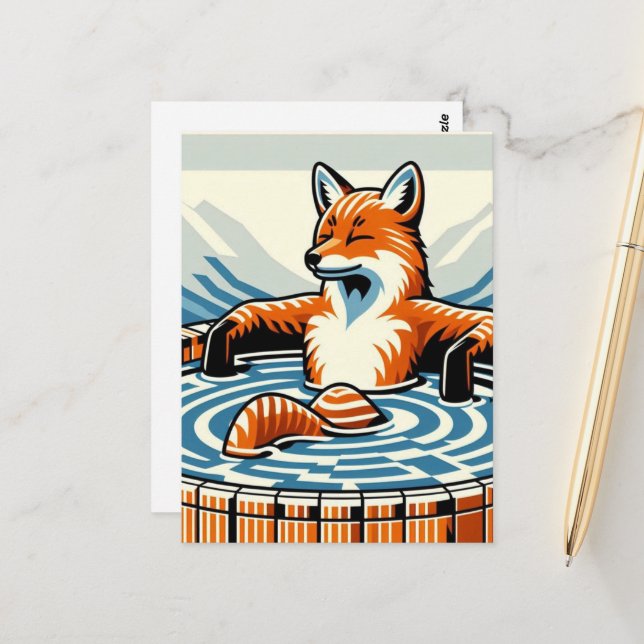 Chill Red Fox in a Hot Tub Postcard (Front/Back In Situ)