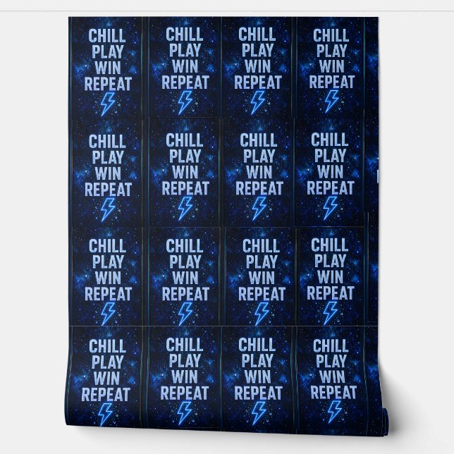 Chill, repeat futuristic blue neon pattern wallpap wallpaper (Unrolling)