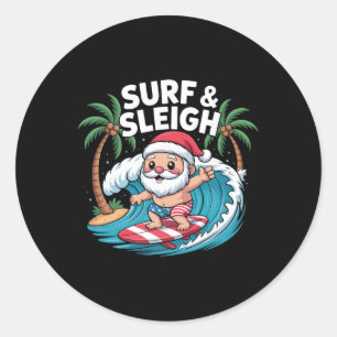Chill Santa Surfing In Tropical Beach Classic Round Sticker