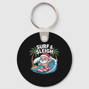 Chill Santa Surfing In Tropical Beach Key Ring