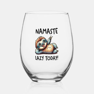 Chill Sloth Namaste Lazy Vibes Stemless Wine Glass