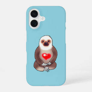 Chill Sloth with Glowing Heart iPhone 16 Case
