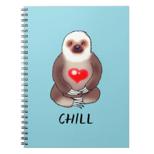 Chill Sloth with Glowing Heart Notebook