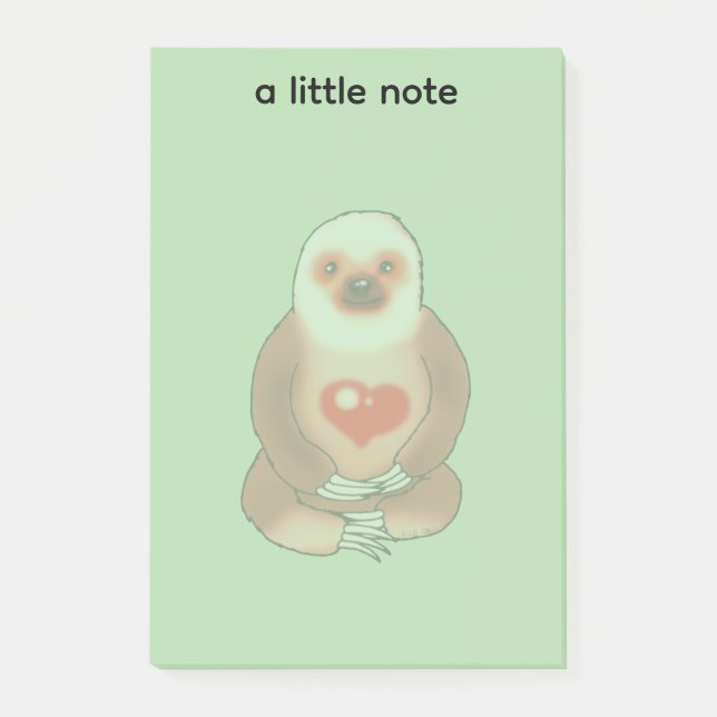 Chill Sloth with Glowing Heart Post-it Notes (Front)