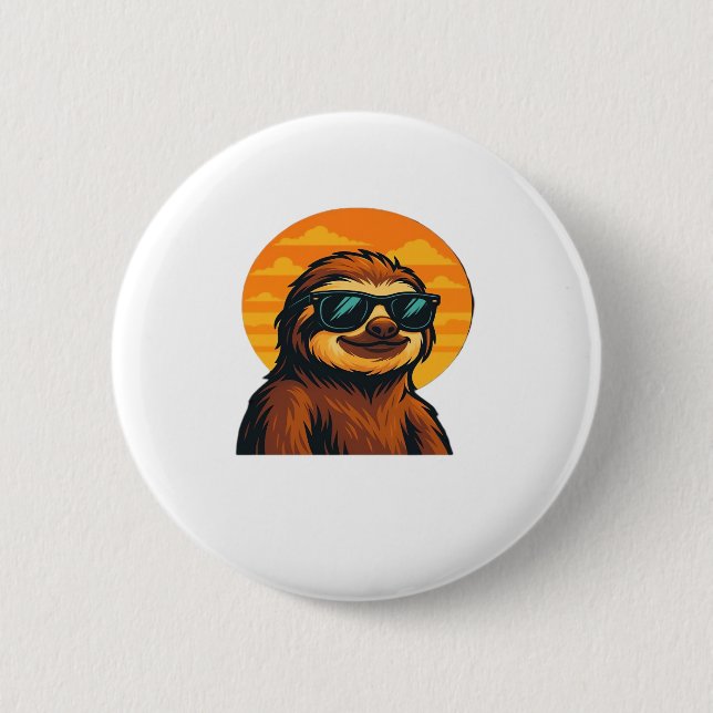 Chill Sloth with Sunglasses - Retro Sunset Vibes C 6 Cm Round Badge (Front)