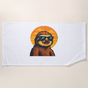 Chill Sloth with Sunglasses - Retro Sunset Vibes C Beach Towel