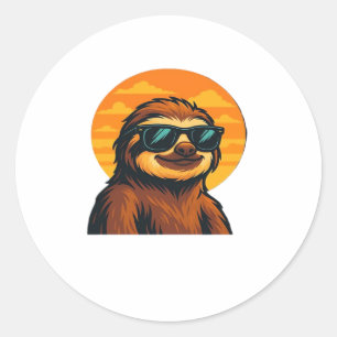 Chill Sloth with Sunglasses - Retro Sunset Vibes C Classic Round Sticker