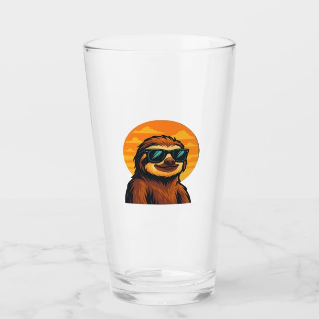 Chill Sloth with Sunglasses - Retro Sunset Vibes C Glass (Front)