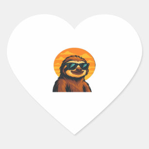 Chill Sloth with Sunglasses - Retro Sunset Vibes C Heart Sticker