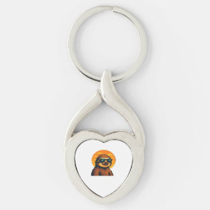 Chill Sloth with Sunglasses - Retro Sunset Vibes C Key Ring