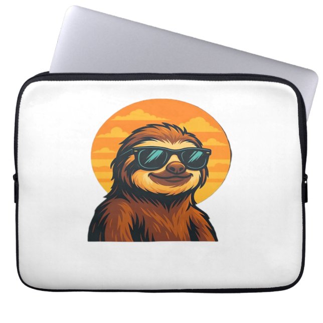 Chill Sloth with Sunglasses - Retro Sunset Vibes C Laptop Sleeve (Front)