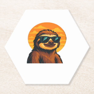 Chill Sloth with Sunglasses - Retro Sunset Vibes C Paper Coaster