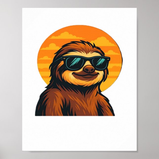 Chill Sloth with Sunglasses - Retro Sunset Vibes C Poster (Front)