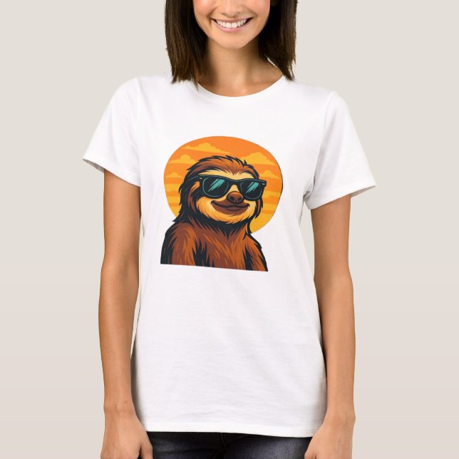 Chill Sloth with Sunglasses - Retro Sunset Vibes C T-Shirt (Front)