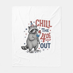 Chill The 4th Out Racoon Patriotic Shirt Design ( Fleece Blanket