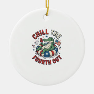 Chill The Fourth Out Alligator Patriotic Shirt Des Ceramic Ornament