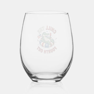 Chill The Fourth Out Alligator Patriotic Shirt Des Stemless Wine Glass