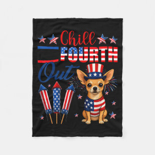 Chill The Fourth Out Chihuahua Dog American Flag Fleece Blanket