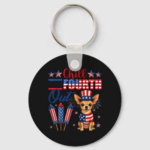 Chill The Fourth Out Chihuahua Dog American Flag Key Ring