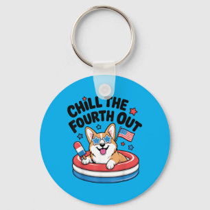 Chill The Fourth Out Cute Corgi Patriotic 4th Of Key Ring