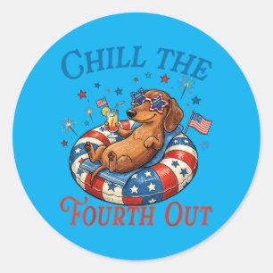 Chill The Fourth Out Dachshund 4th Of July Classic Round Sticker