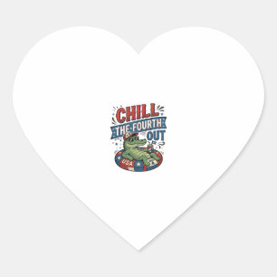 Chill The Fourth Out Funny Alligator Summer Shirt  Heart Sticker