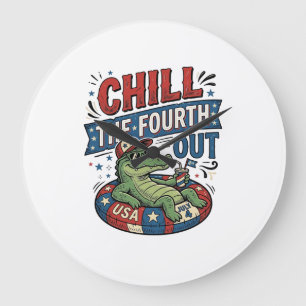 Chill The Fourth Out Funny Alligator Summer Shirt Large Clock
